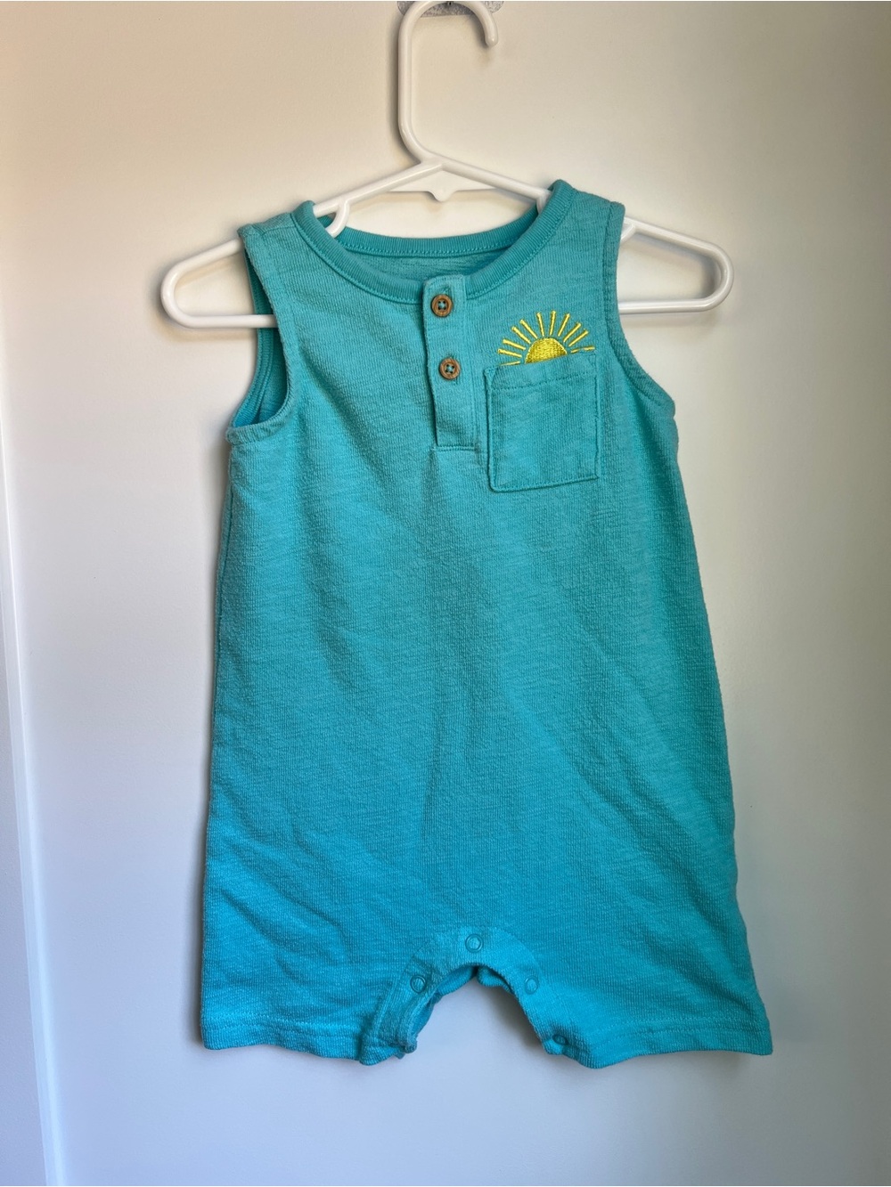 Garanimals 12M Turquoise Terry Cloth Romper Sun Pocket Summer One Piece